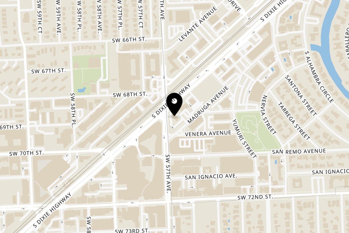 Map showing the location of 3 Chefs and a Chicken 6601 SW 57th Ave on 6601 SW 57th Ave in Miami