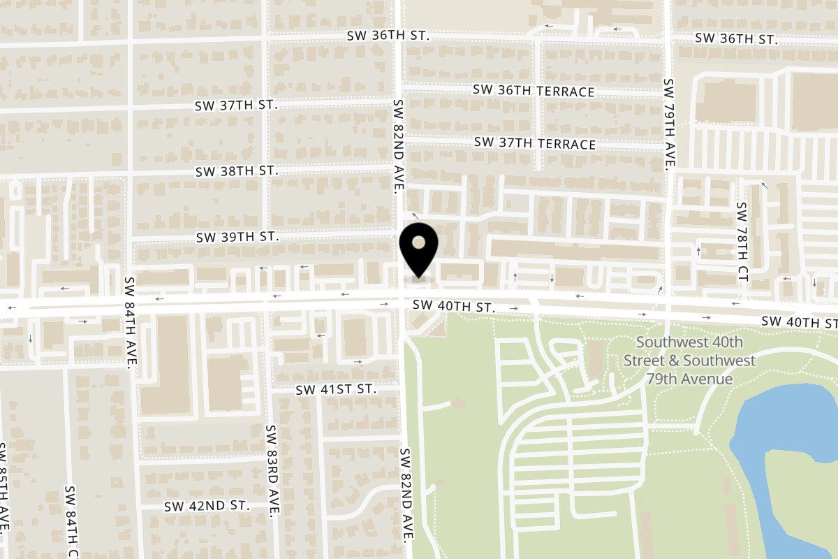 Map showing the location of 3 Chefs and a Chicken 8195 SW 40th Street on 8195 SW 40th St in Miami